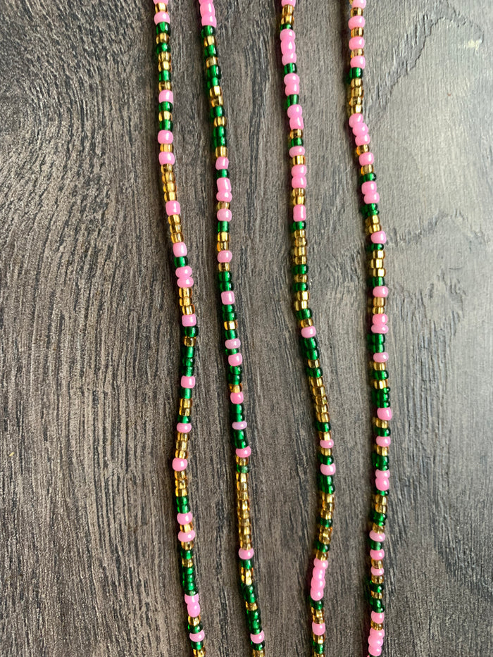 Pink Gold & Green Waist Bead, Belly Beads