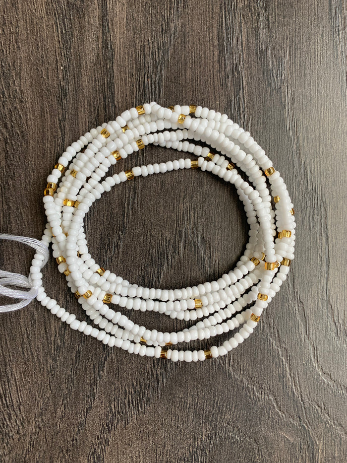 White & Gold Waist bead-Tie on waist bead