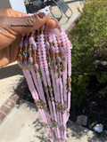 Jael ~ | Pink | Waist Bead for weightloss  |  Waist Beads – Luxury Tie-On Beaded Jewelry  | Crystal & Silver with Pink| Body Adornment & Weight Tracking- 45–Inches