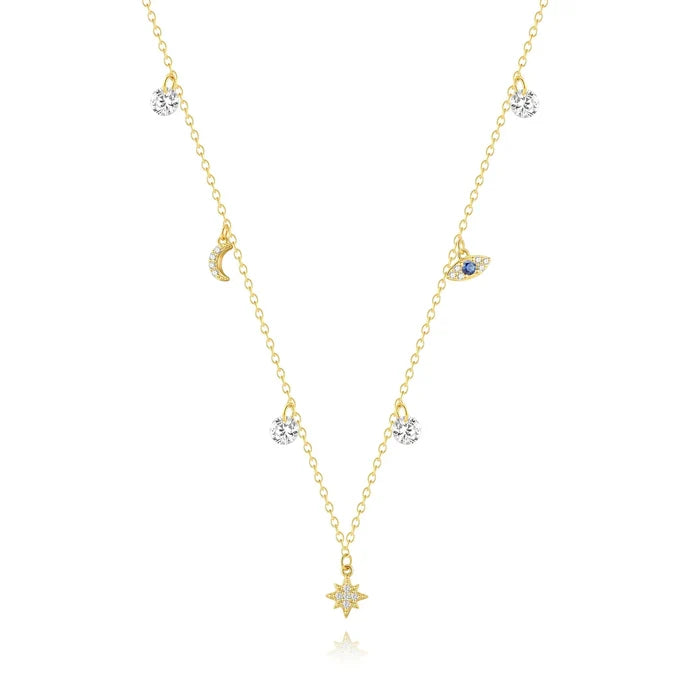 Jolianne 18K Gold Starburst Moon Evil Eye Necklace