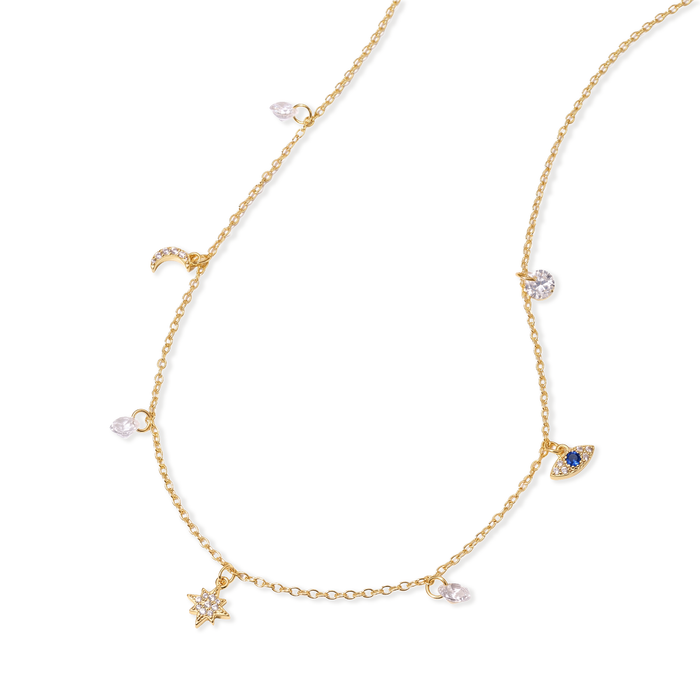 Jolianne 18K Gold Starburst Moon Evil Eye Necklace