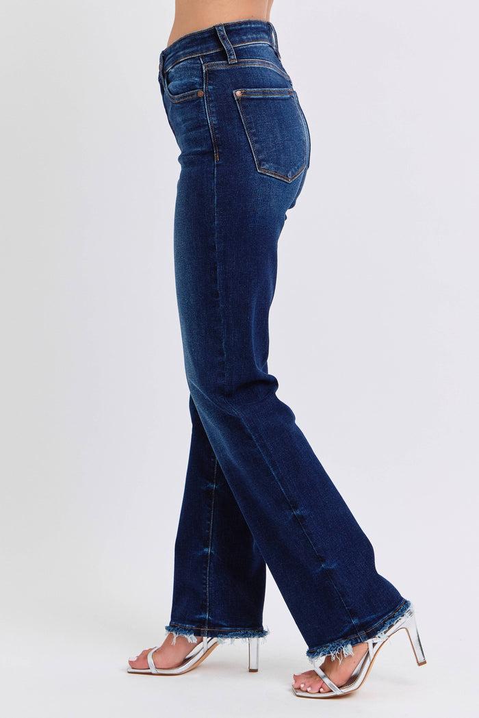 Judy Blue Mid Rise Straight Leg with Fray Hem (32" inseam)