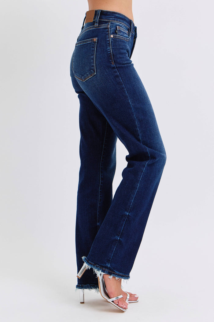 Judy Blue Mid Rise Straight Leg with Fray Hem (32" inseam)