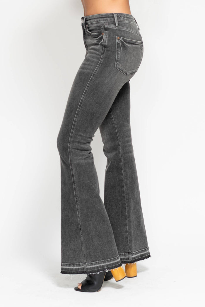 Judy Blue Tummy Control Washed Gray Release Hem Flare (33 1/2" inseam)
