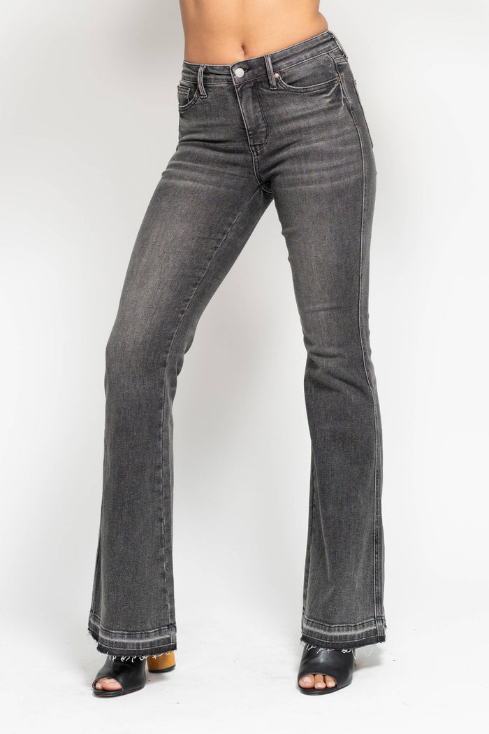 Judy Blue Tummy Control Washed Gray Release Hem Flare (33 1/2" inseam)