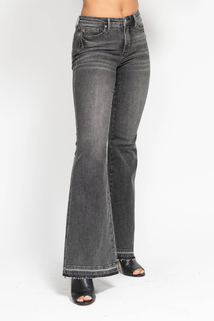 Judy Blue Tummy Control Washed Gray Release Hem Flare (33 1/2" inseam)