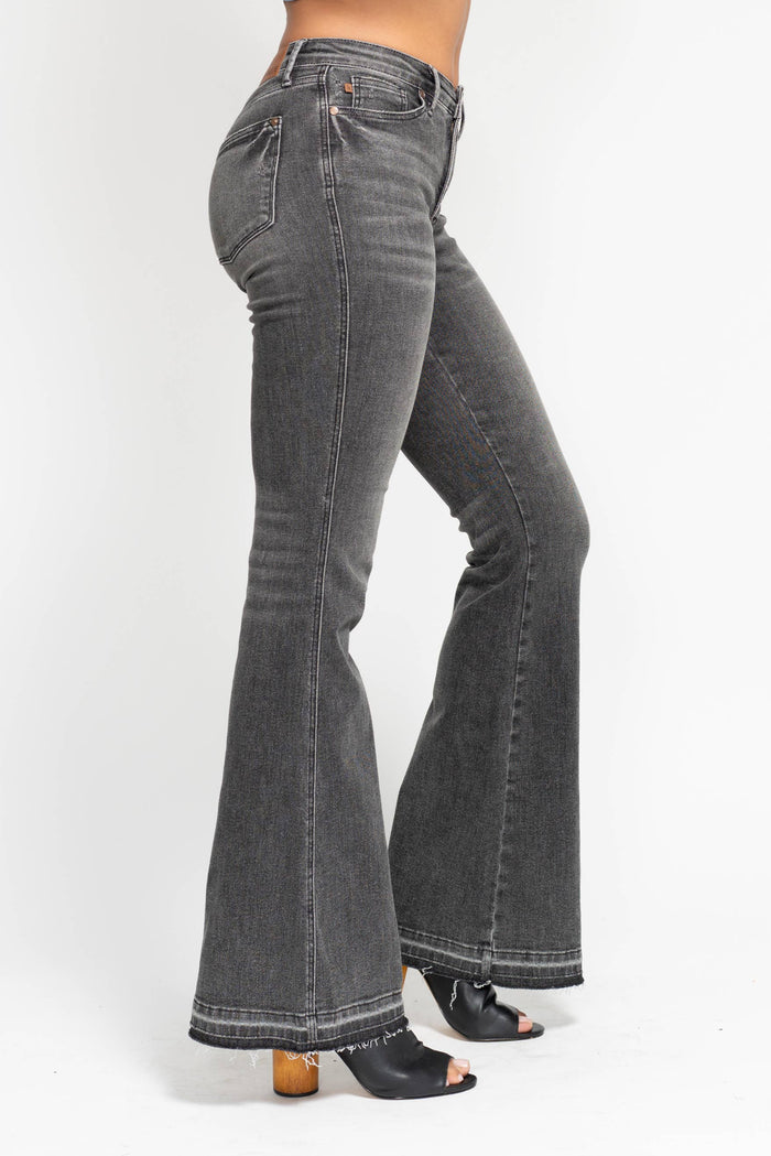 Judy Blue Tummy Control Washed Gray Release Hem Flare (33 1/2" inseam)