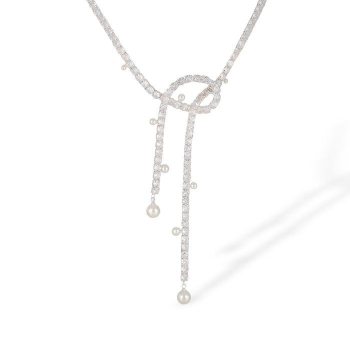 Kirstin White Knot Tassel Pearl Necklace
