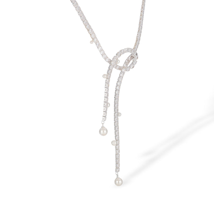 Kirstin White Knot Tassel Pearl Necklace