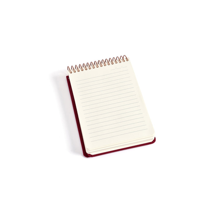 Small notebook with a red binding on a white background