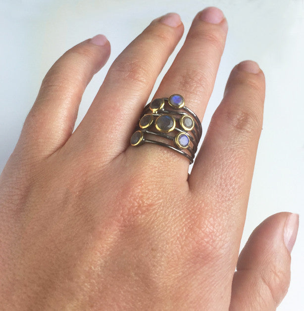 Labradorite multi stone ring - mixed metal