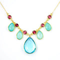 Large Birthstone Cluster Necklace with Blues, Aquamarines, and Reds