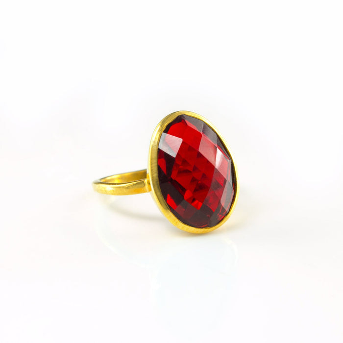 Large Teardrop Garnet Ring, Bezel Set January Birthstone Ring in Sterling Silver, Gold or Rose Gold
