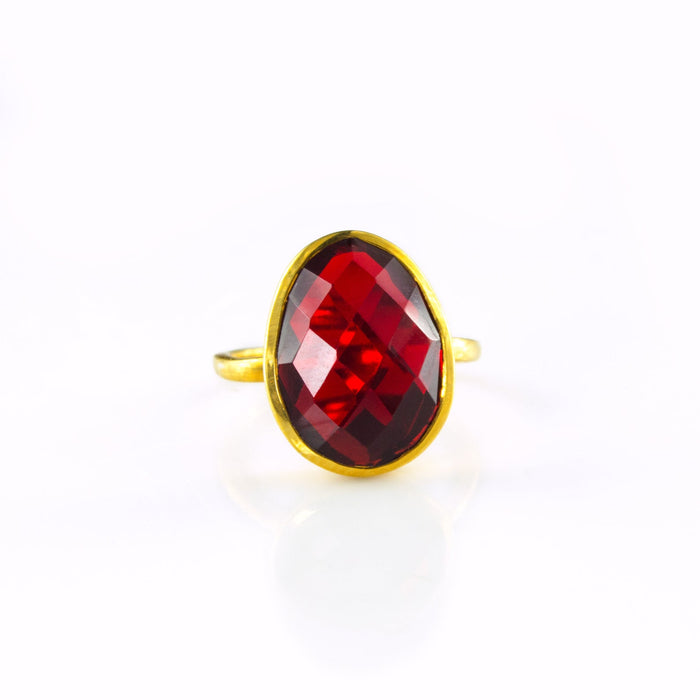 Large Teardrop Garnet Ring, Bezel Set January Birthstone Ring in Sterling Silver, Gold or Rose Gold