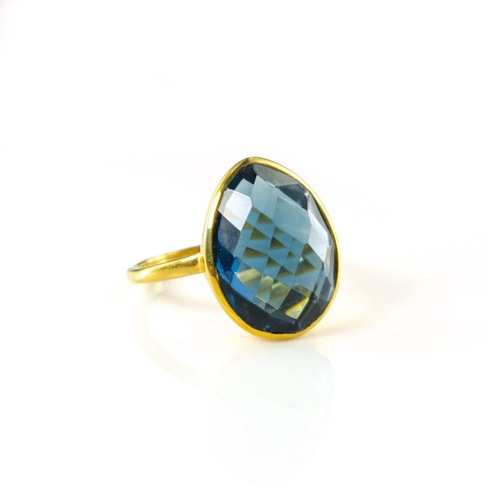 Large Teardrop Kyanite Ring, Bezel Set September Birthstone Ring in Sterling Silver, Gold or Rose Gold
