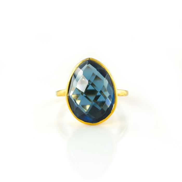 Large Teardrop Kyanite Ring, Bezel Set September Birthstone Ring in Sterling Silver, Gold or Rose Gold