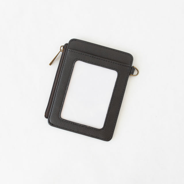 Lauren Wallet | Ebony Vegan Leather Slim Zip Card Holder RFID