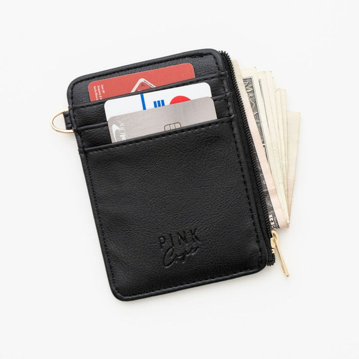 Lauren Wallet | Ebony Vegan Leather Slim Zip Card Holder