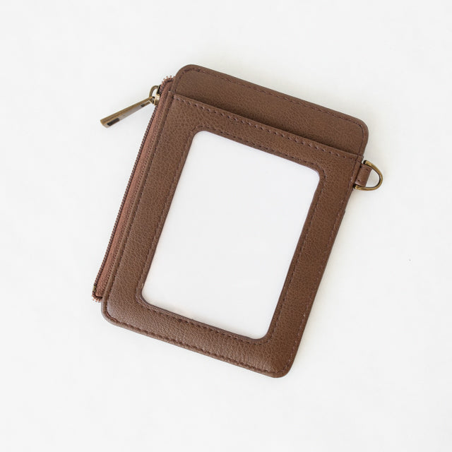 Lauren Wallet | Mocha Vegan Leather Slim Zip Card Holder RFID