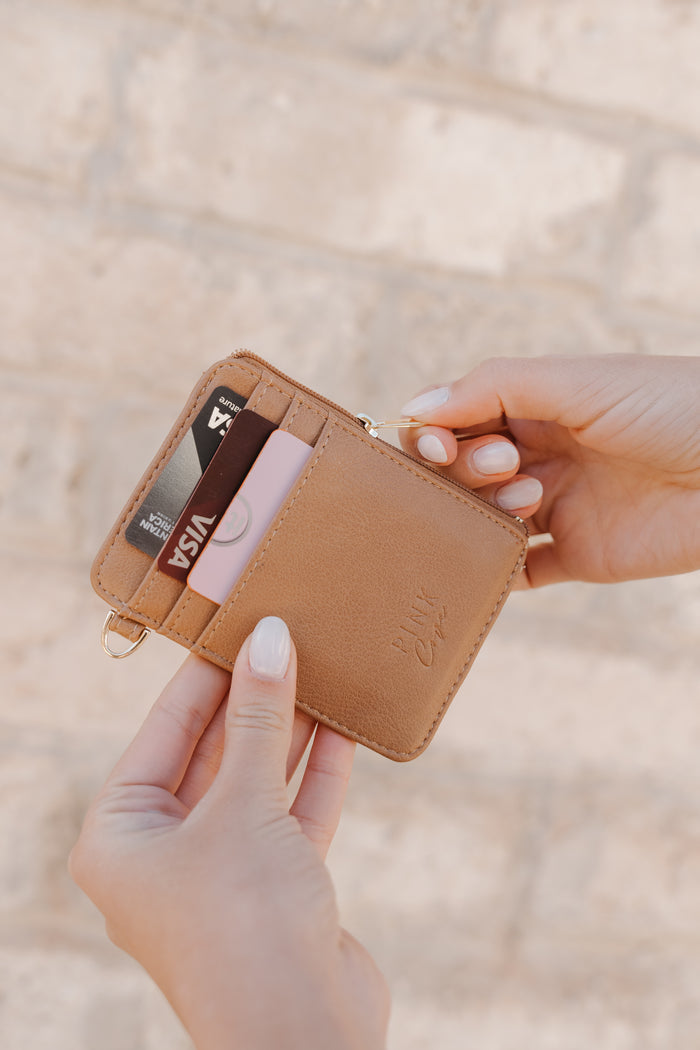 Lauren Wallet | Saddle Vegan Leather Slim Zip Card Holder