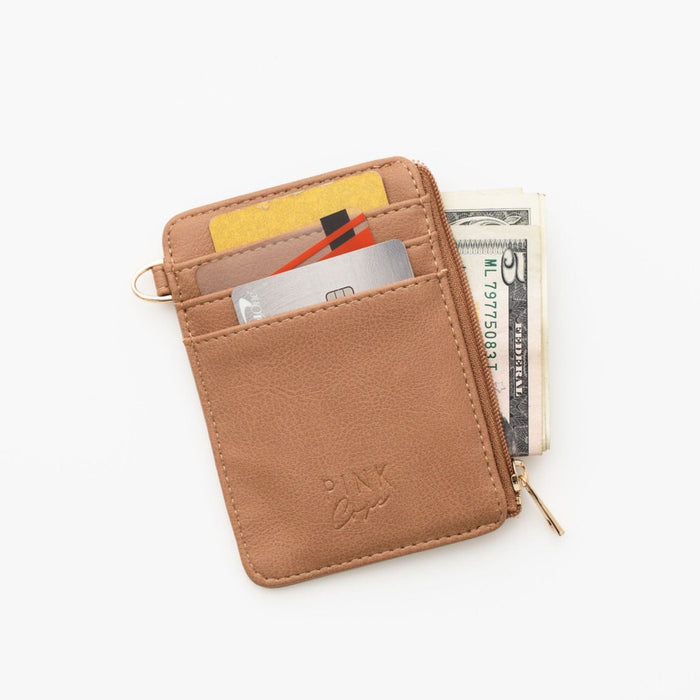 Lauren Wallet | Saddle Vegan Leather Slim Zip Card Holder