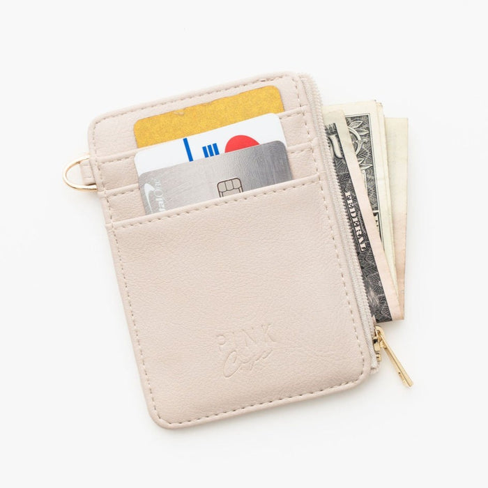 Lauren Wallet | Stone Vegan Leather Slim Zip Card Holder