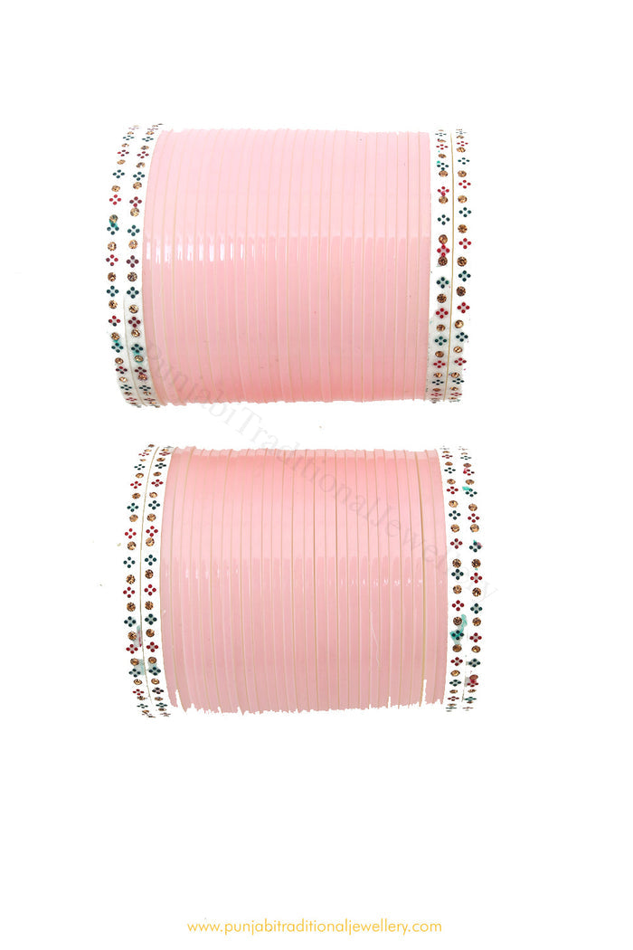 Light Pink Colour Dotted Bridal Chura By PTJ