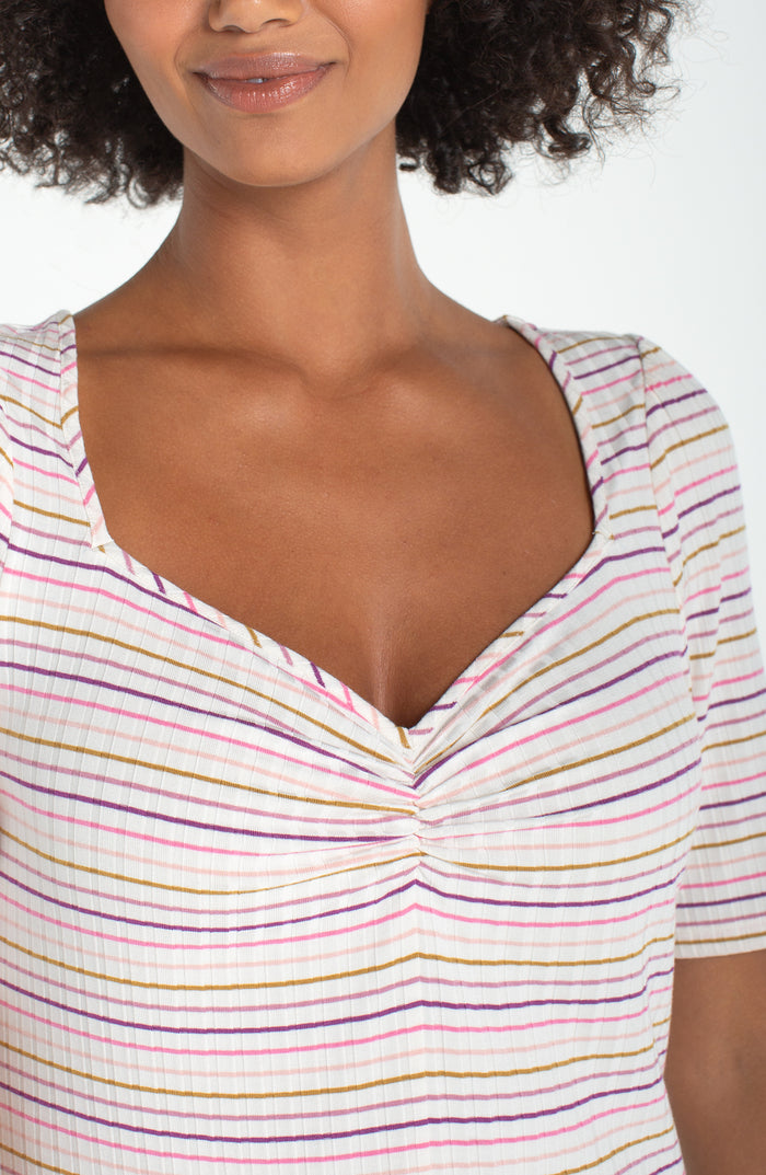 Liverpool 1/2 Sleeve Sweetheart Knit Top (Cream Pink Stripe)