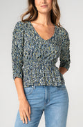 Liverpool 3/4 Ruched Sleeve V-Neck Knit Top