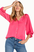 Liverpool 3/4 Sleeve Button Front Top W/ Ruffle Details