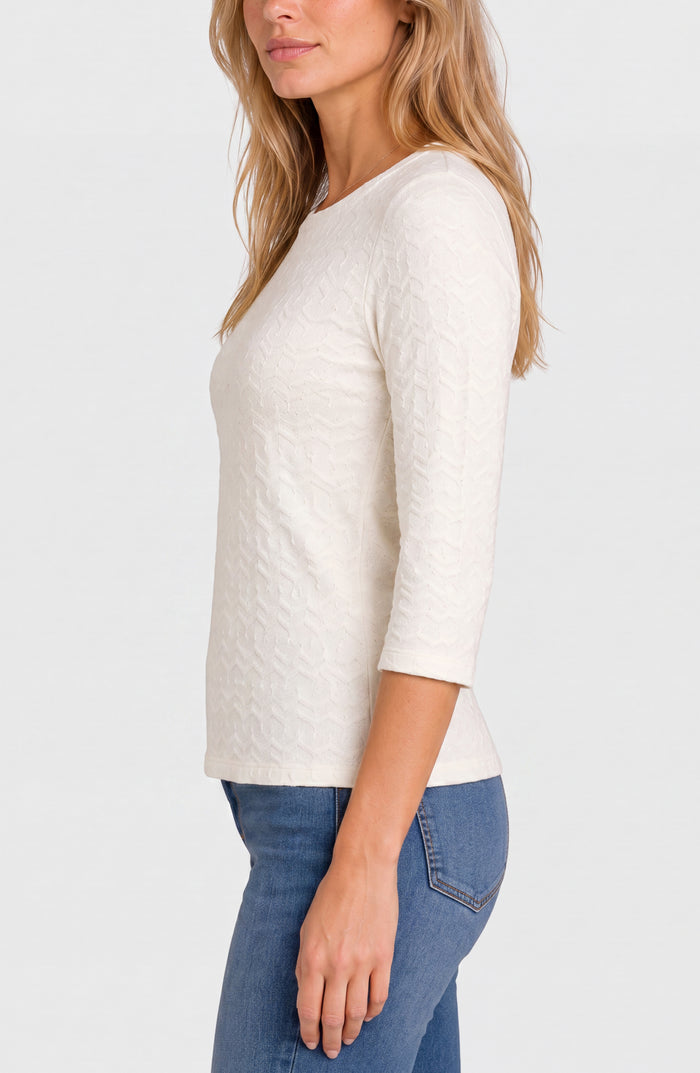 Liverpool 3/4 Sleeve Crew Neck Knit Top W/ Rib Trim