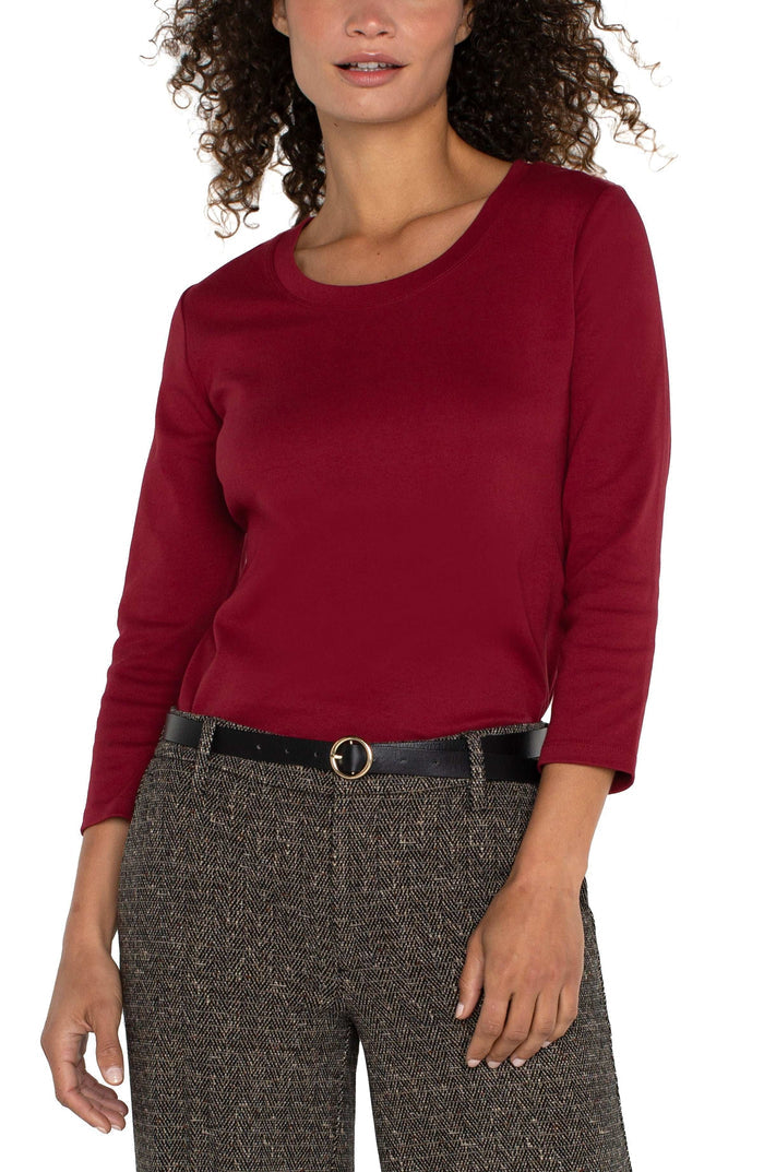 Liverpool 3/4 Sleeve Scoop Neck Knit Tee (Pinot Noir)