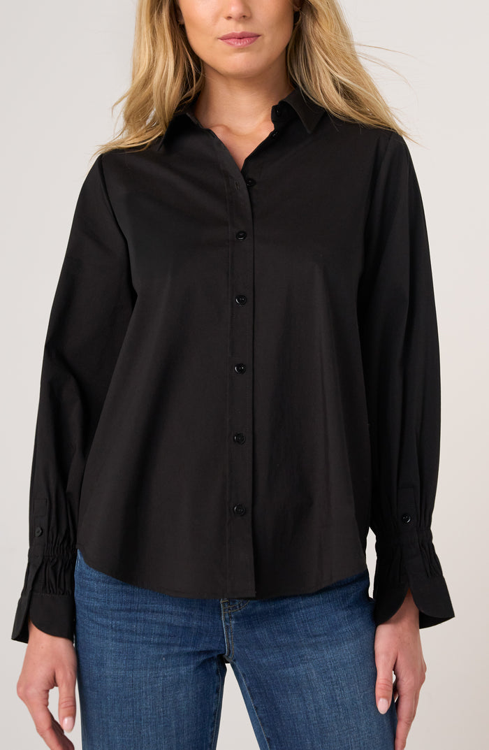 Liverpool Adjustable Sleeve Button Front Woven Top (Black)