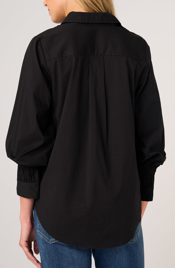 Liverpool Adjustable Sleeve Button Front Woven Top (Black)
