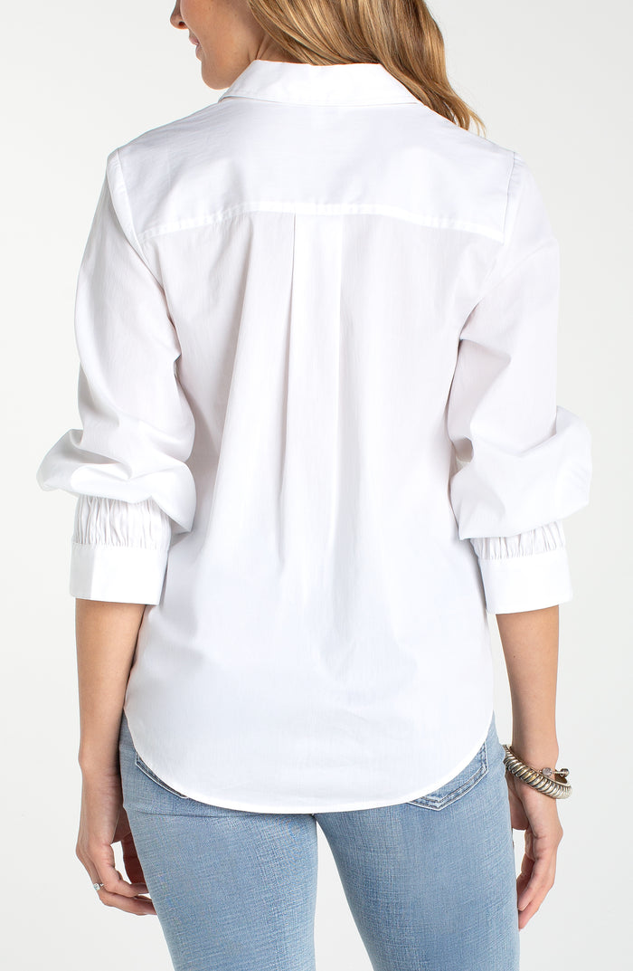 Liverpool Adjustable Sleeve Button Front Woven Top