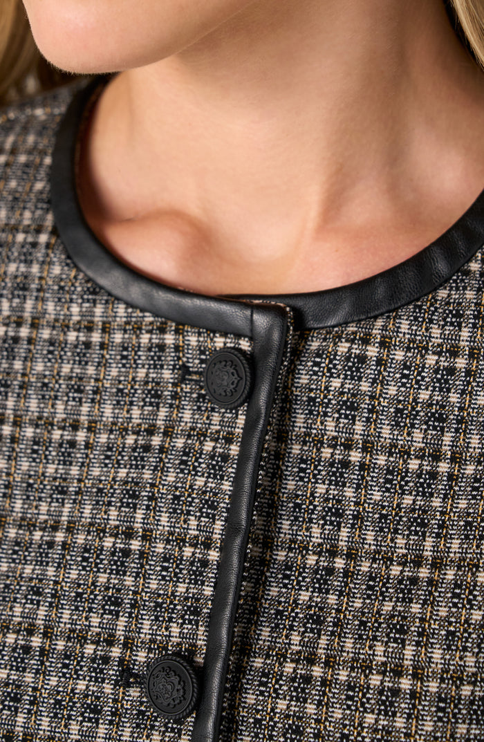Liverpool Collarless Lady Jacket W/ Faux Leather Trim