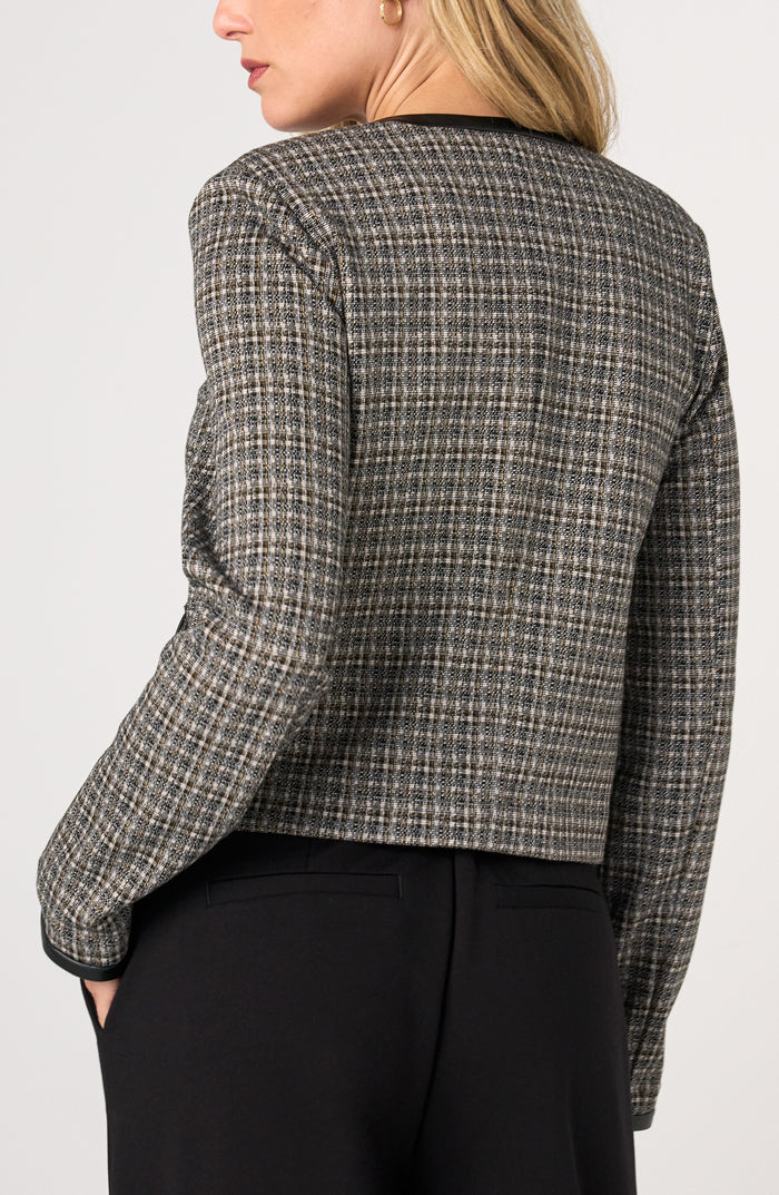 Liverpool Collarless Lady Jacket W/ Faux Leather Trim