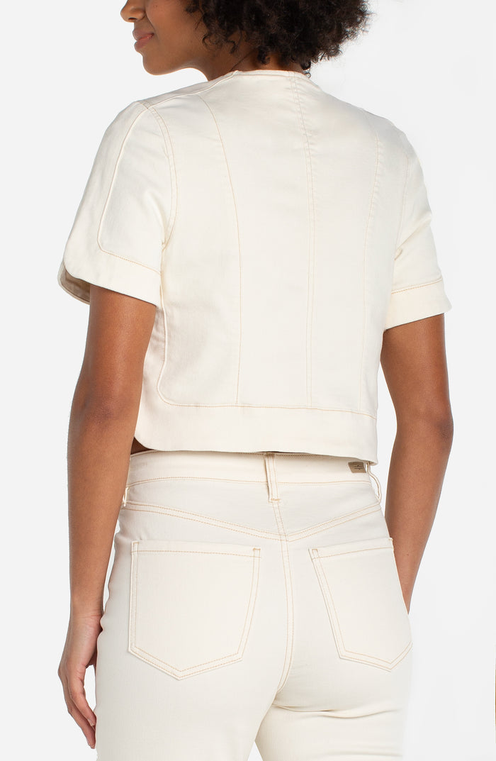 Liverpool Collarless Short Sleeve Cropped Jacket