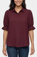 Liverpool Elbow Puff Sleeve Snap Front Knit Shirt (Oxblood)