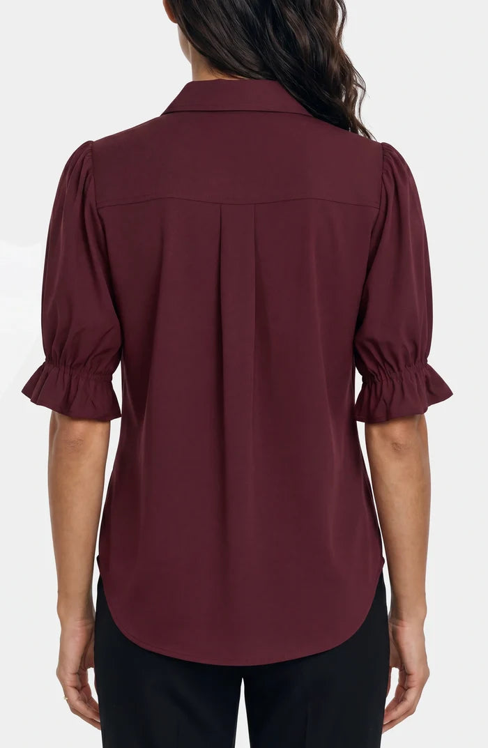 Liverpool Elbow Puff Sleeve Snap Front Knit Shirt (Oxblood)