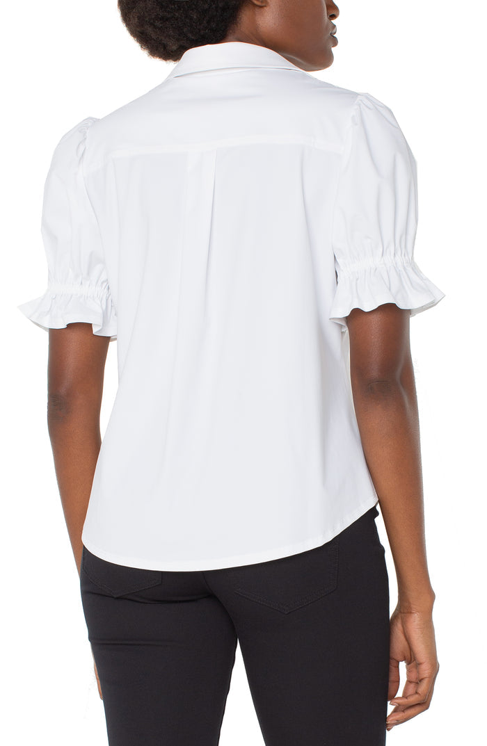 Liverpool Elbow Puff Sleeve Snap Front Knit Shirt (White)