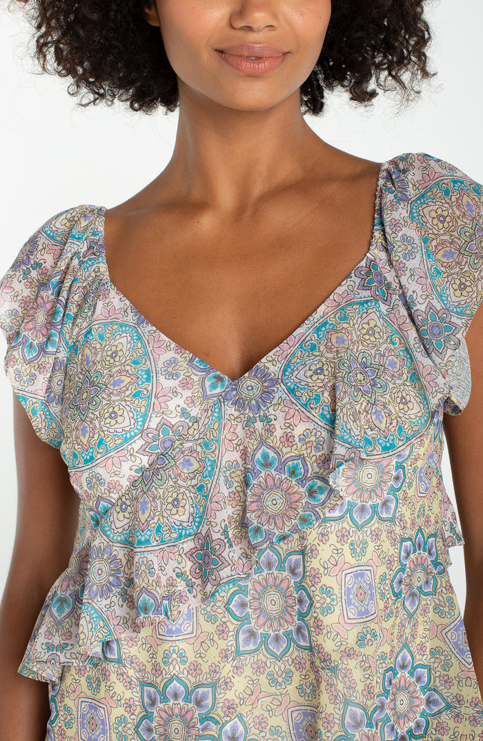 Liverpool Flutter Sleeve Draped Woven Blouse