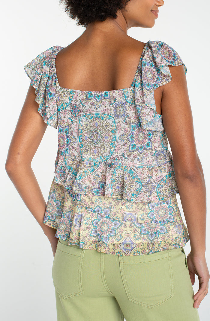 Liverpool Flutter Sleeve Draped Woven Blouse