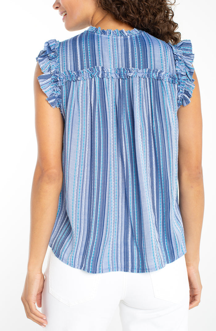 Liverpool Flutter Sleeve Ruffled Woven Top