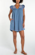 Liverpool Flutter Sleeve V-Neck Woven Dress