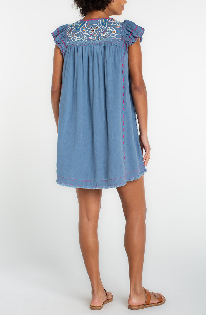 Liverpool Flutter Sleeve V-Neck Woven Dress