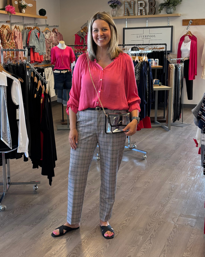 Liverpool Kelsey Trouser (Grey Blush Plaid)