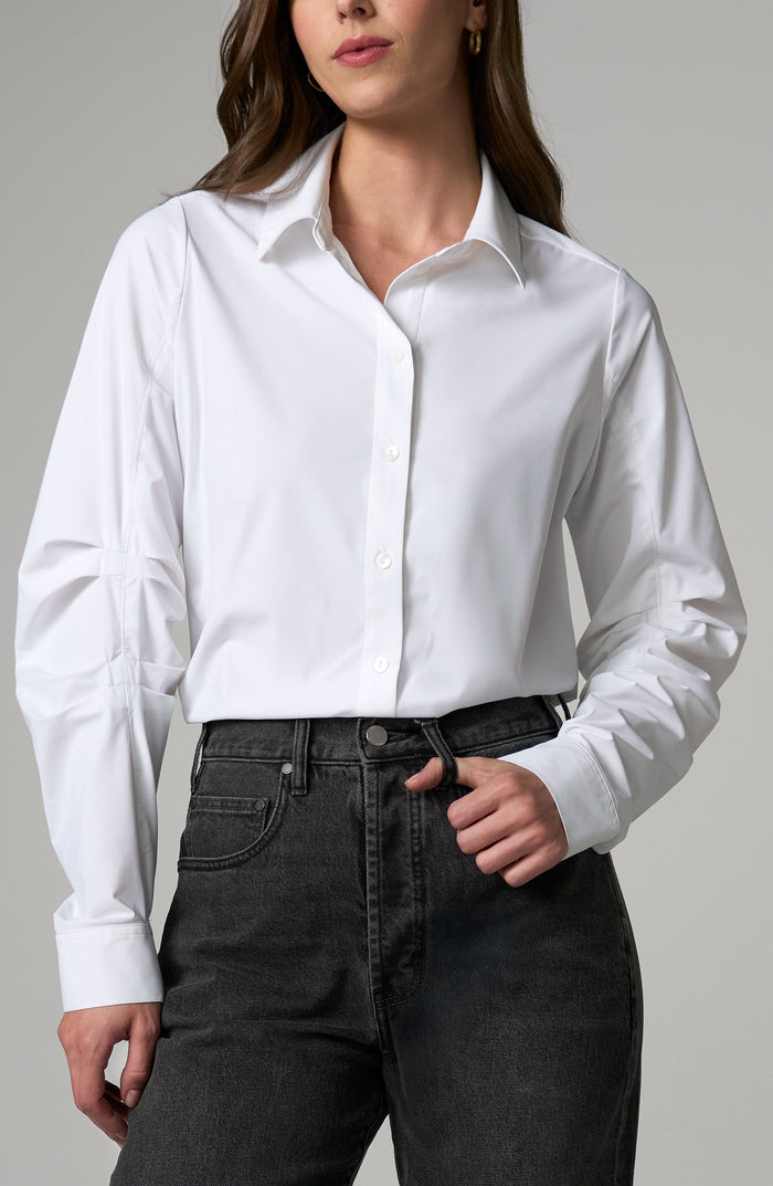 Liverpool Long Pleated Sleeve Button Front Knit Shirt