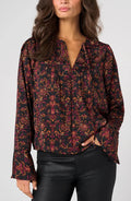 Liverpool Long Sleeve Band Collar Woven Top W/ Pintuck Detail