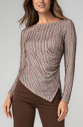 Liverpool Long Sleeve Boatneck Asymmetrical Hem Knit Top W/ Pleat